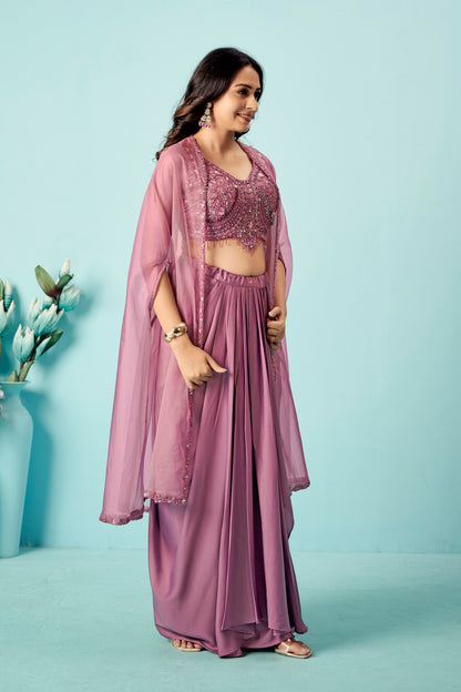 Mauve Sequin Cape Sharara Set