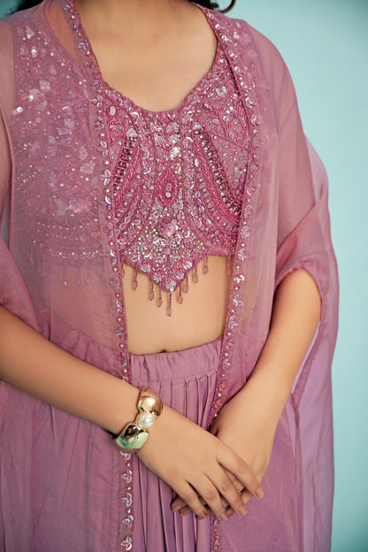 Mauve Sequin Cape Sharara Set