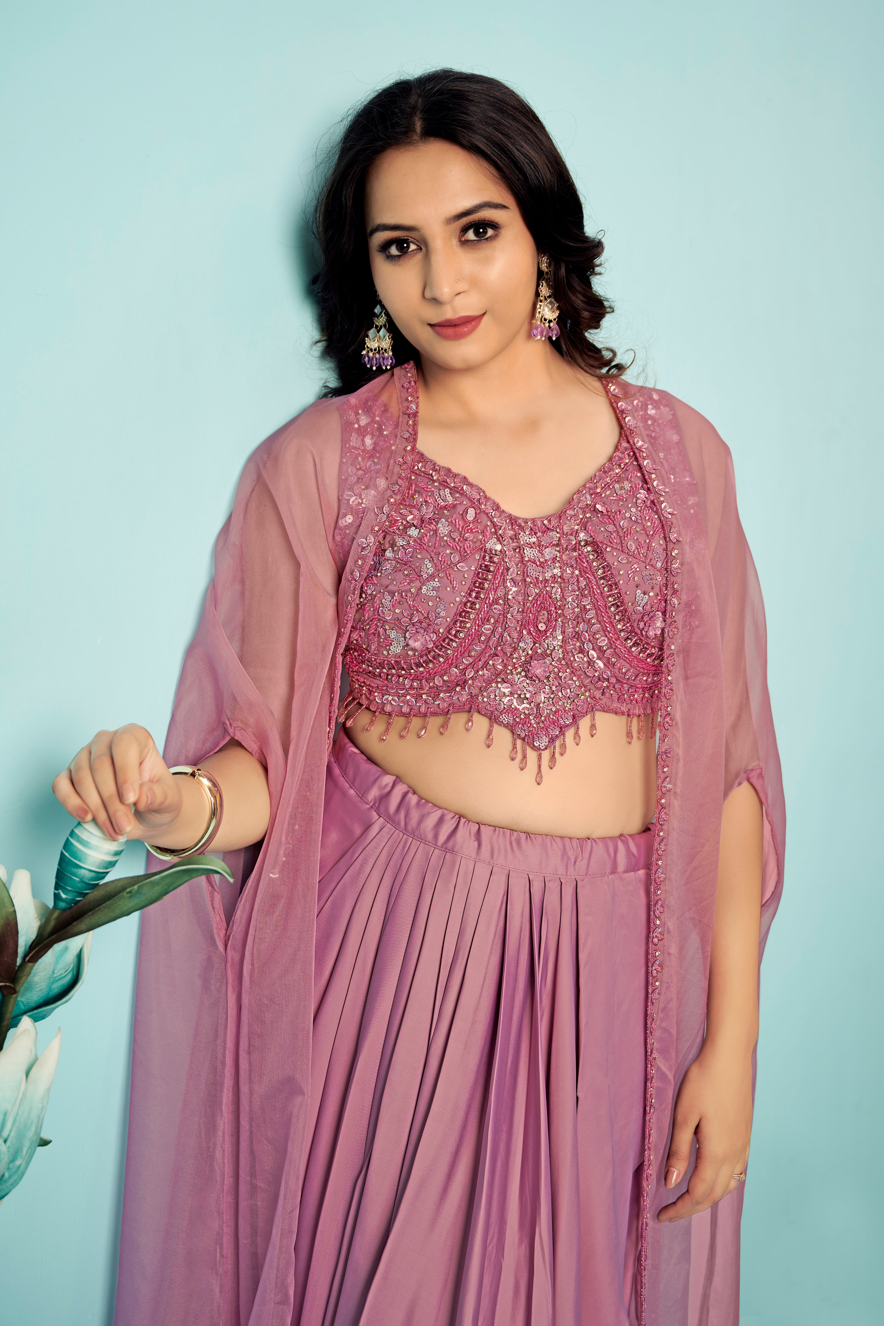 Mauve Sequin Cape Sharara Set
