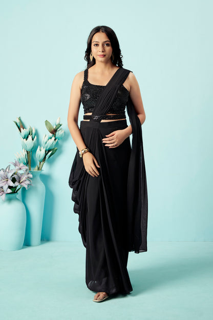 Noir Sequin Drape Saree