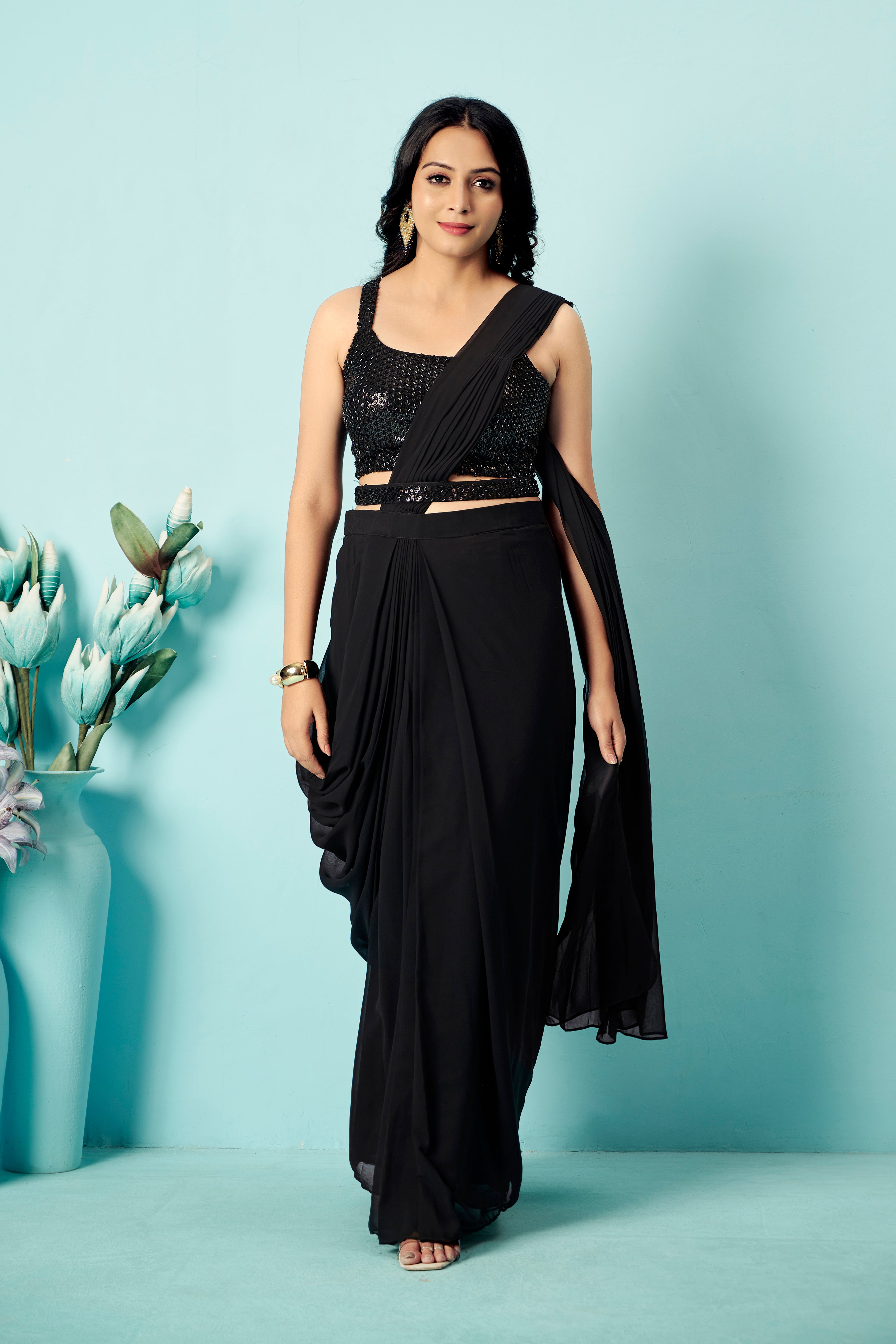 Noir Sequin Drape Saree