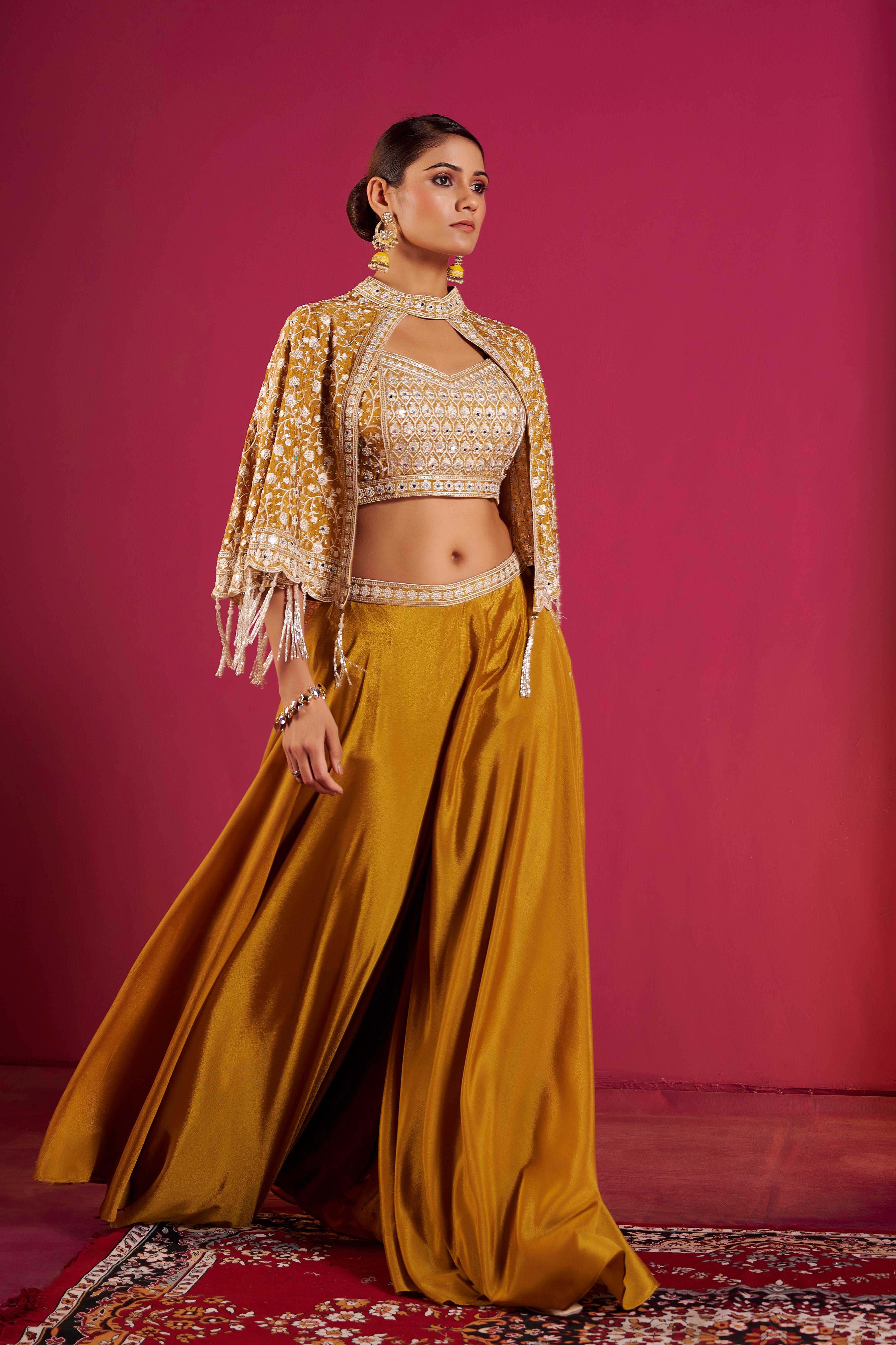 Mustard Mirror Work Lehenga Set