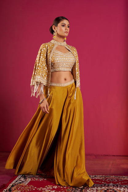 Mustard Mirror Work Lehenga Set