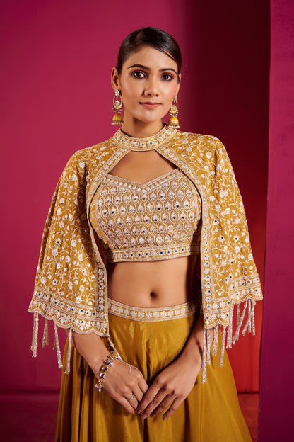 Mustard Mirror Work Lehenga Set
