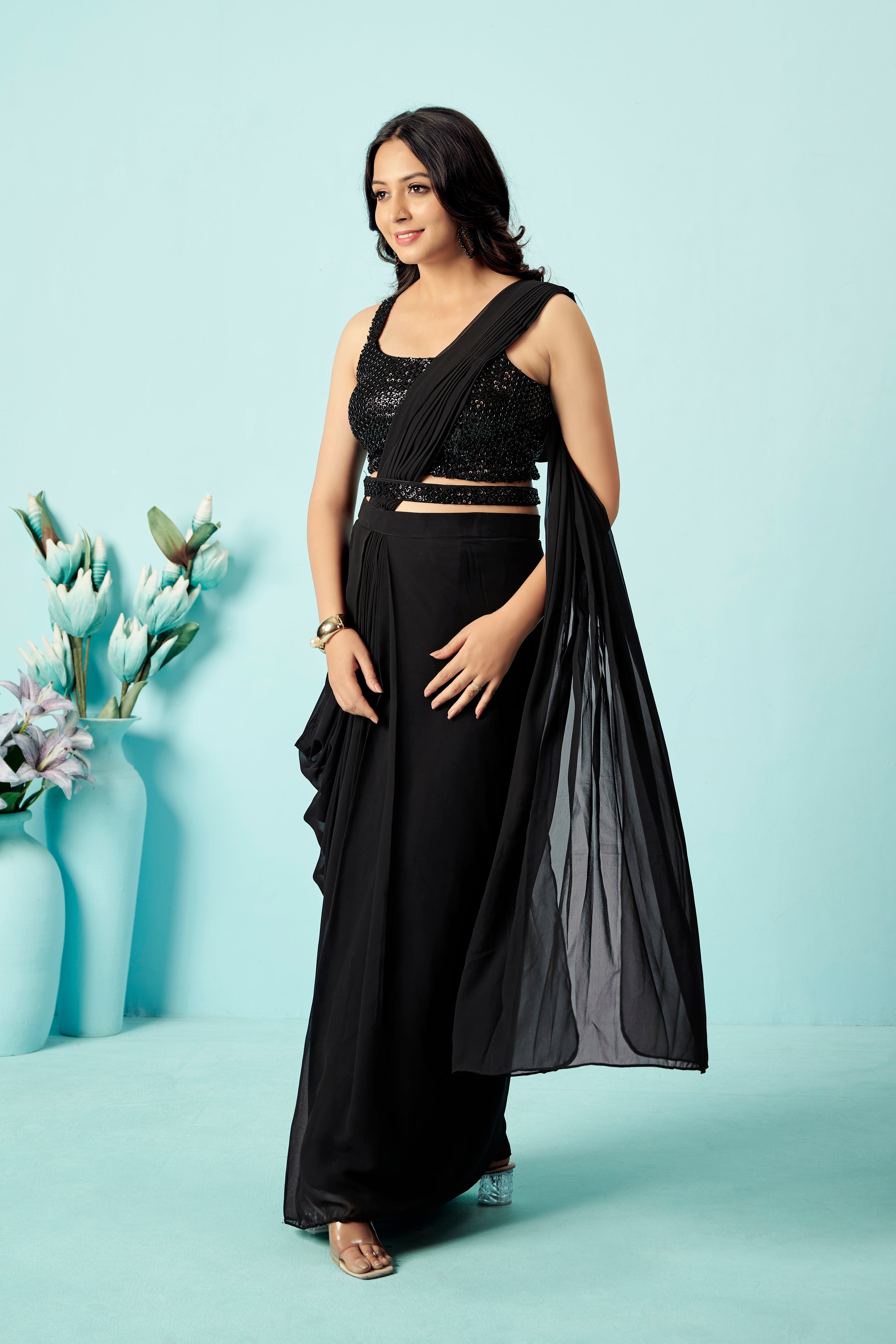 Noir Sequin Drape Saree