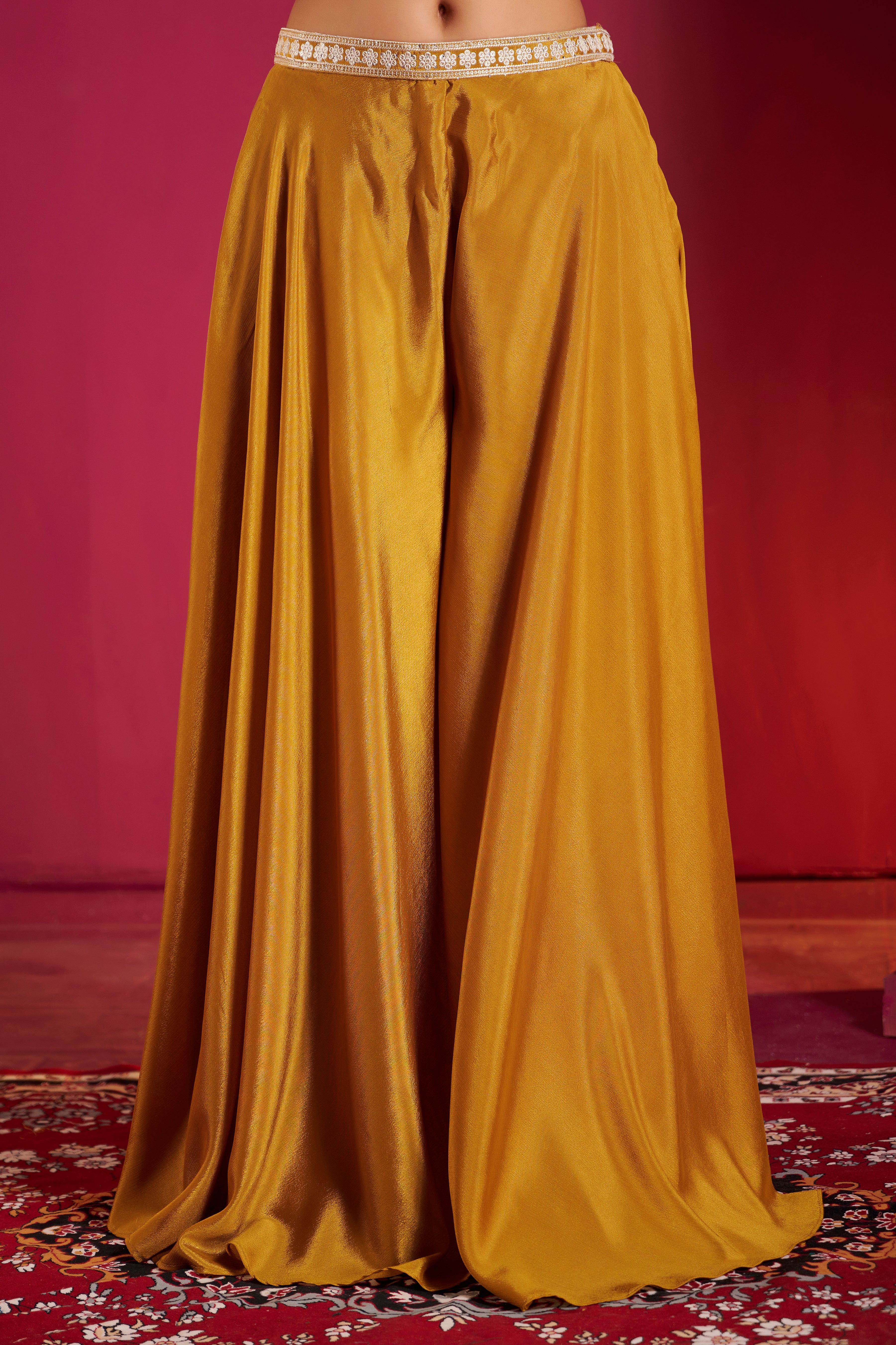 Mustard Mirror Work Lehenga Set