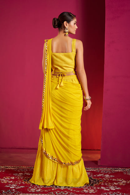 Marigold Mirror Drape Sharara Set