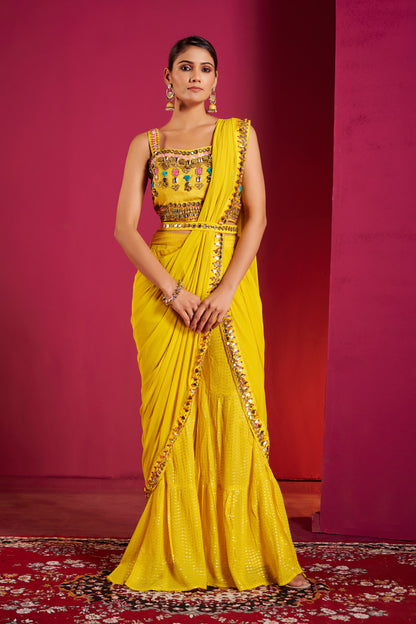 Marigold Mirror Drape Sharara Set