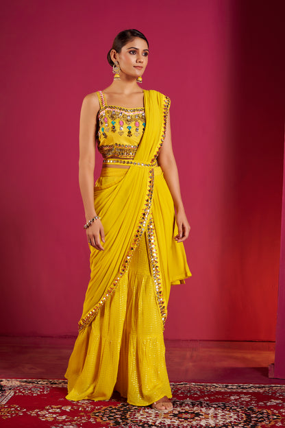 Marigold Mirror Drape Sharara Set