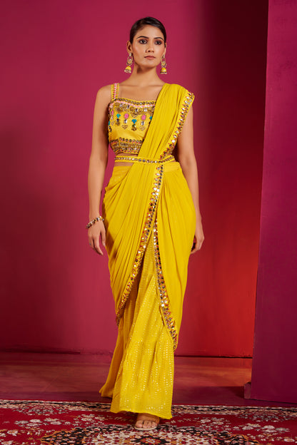 Marigold Mirror Drape Sharara Set