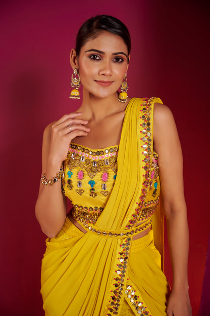 Marigold Mirror Drape Sharara Set