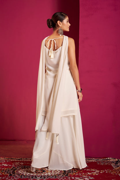 Ivory Embroidered Sharara Set