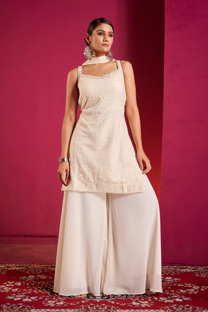 Ivory Embroidered Sharara Set