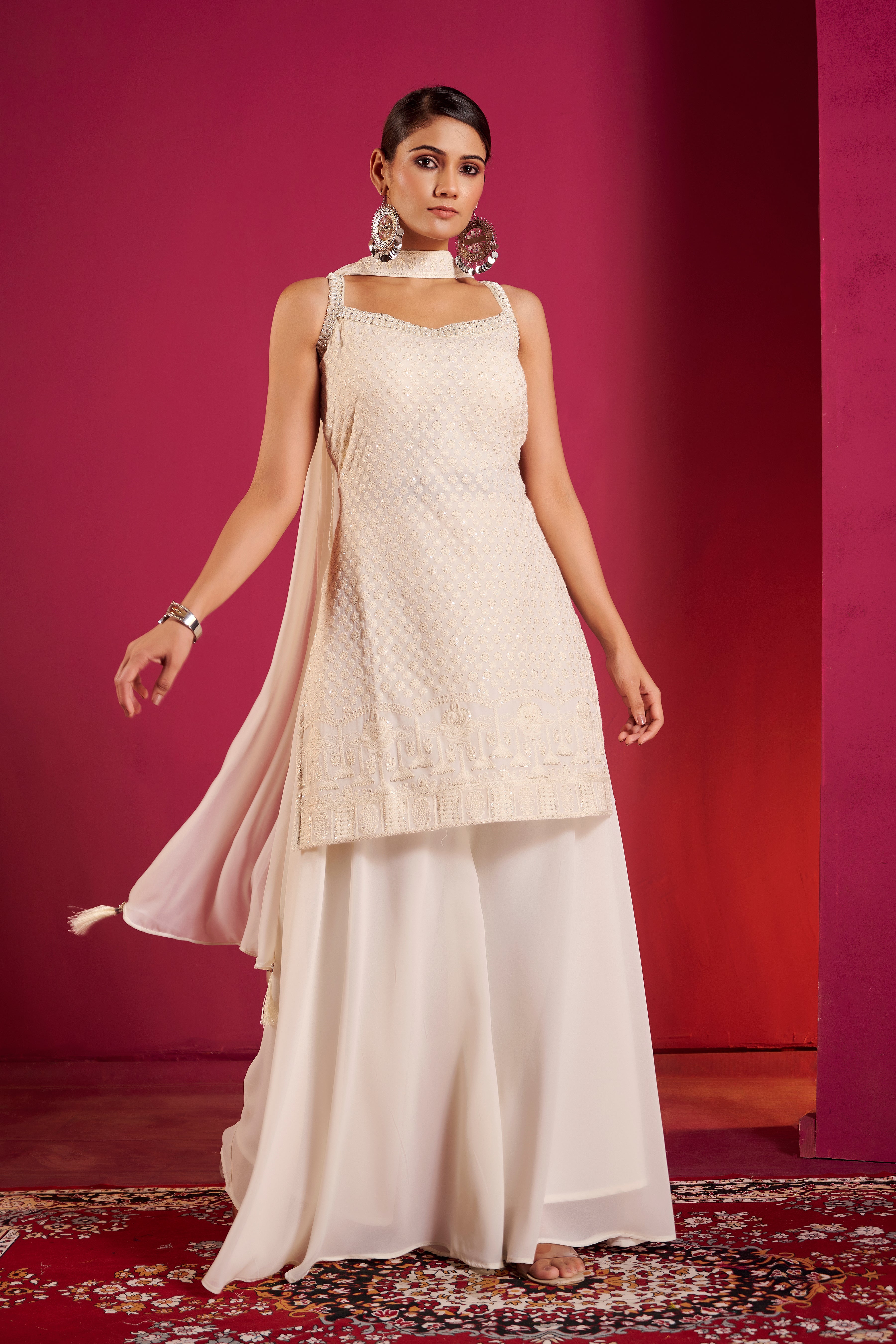 Ivory Embroidered Sharara Set