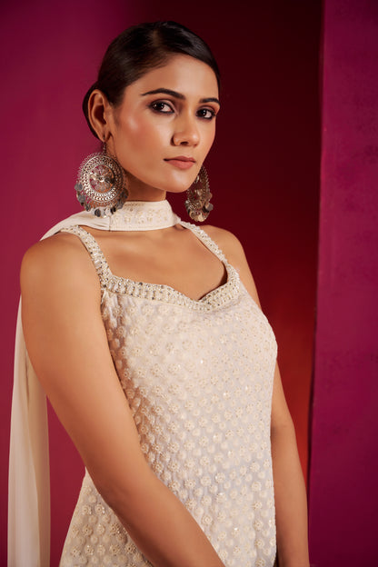 Ivory Embroidered Sharara Set