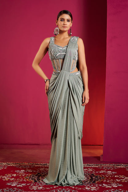 Silver Aura Saree Gown