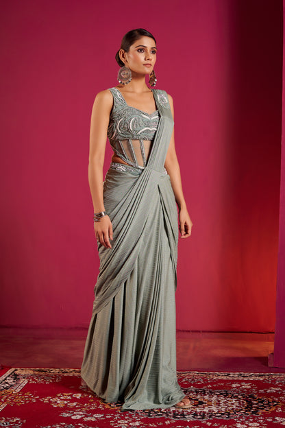 Silver Aura Saree Gown
