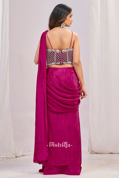 Magenta Mirror Saree Set