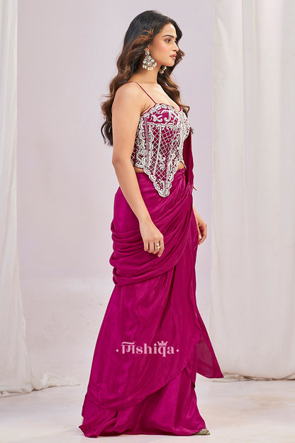 Magenta Mirror Saree Set