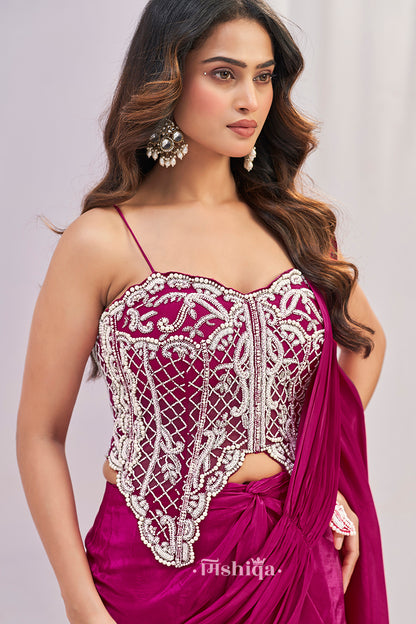 Magenta Mirror Saree Set