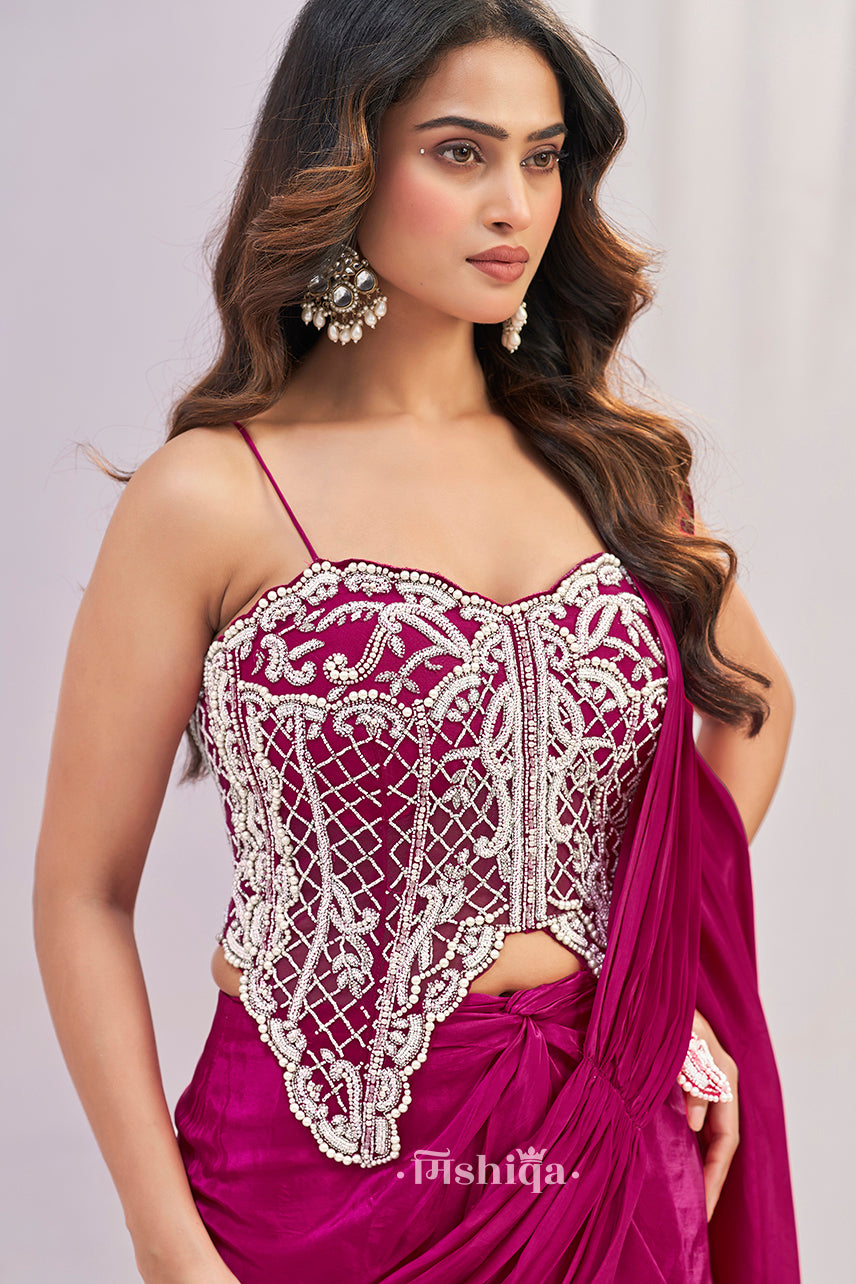 Magenta Mirror Saree Set