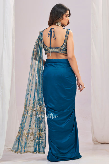 Teal Luxe Drape Saree Set