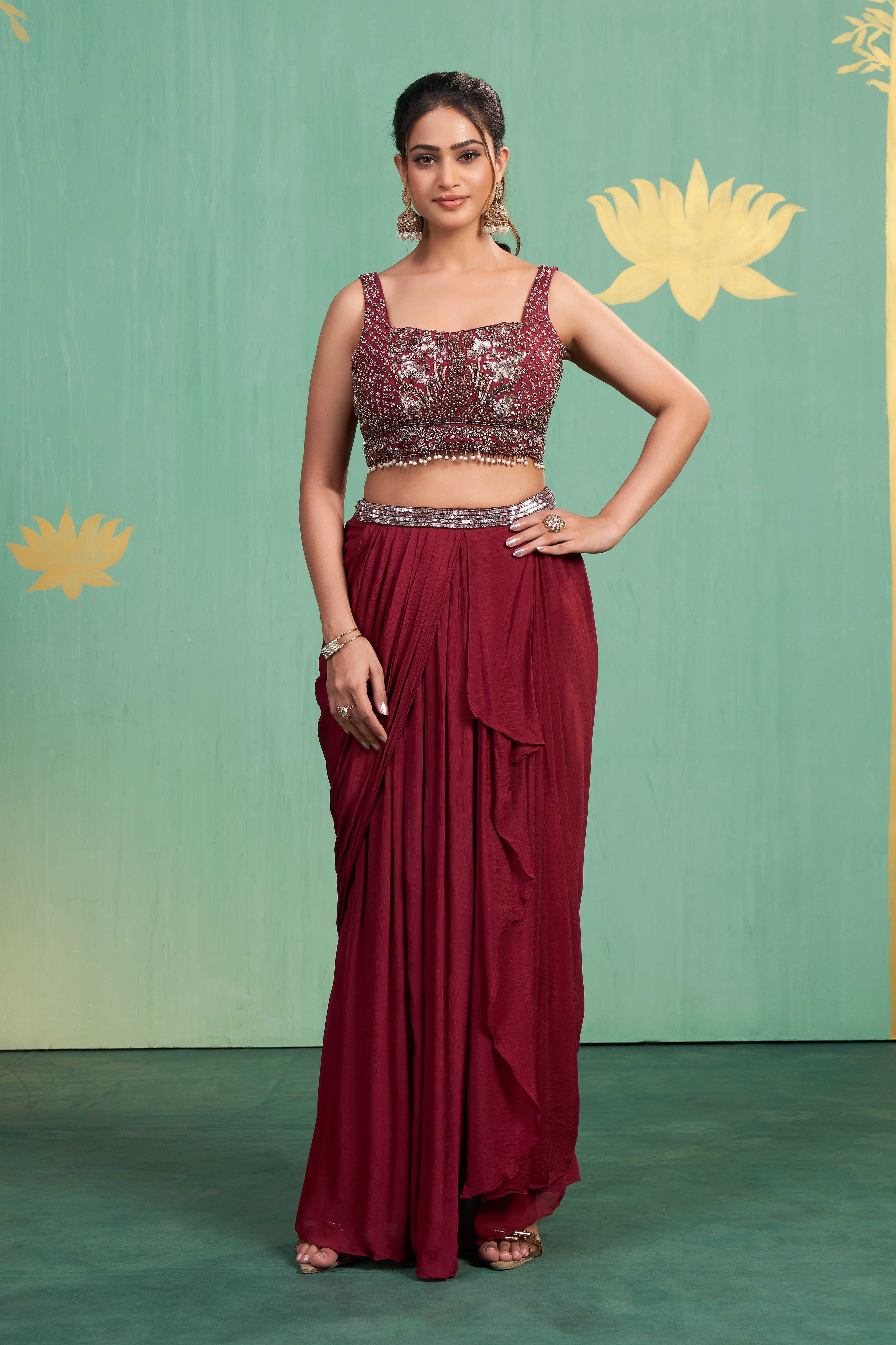 Crimson Luxe Skirt Set