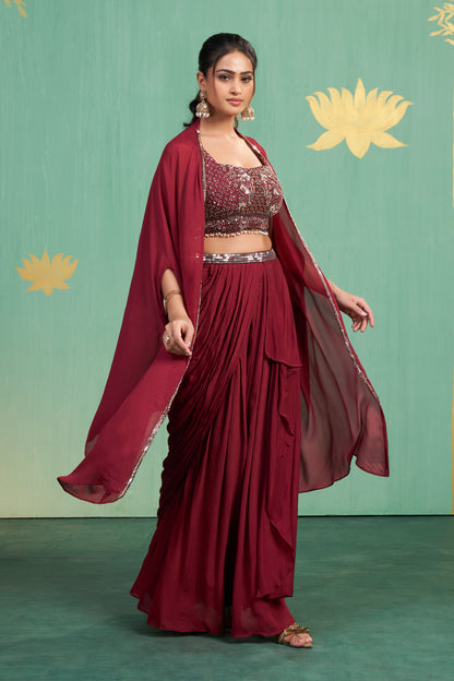 Crimson Luxe Skirt Set