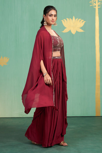 Crimson Luxe Skirt Set