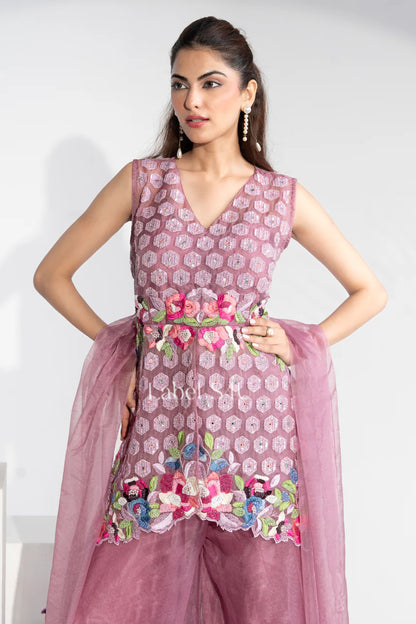 Rose Mauve Floral Sharara Set