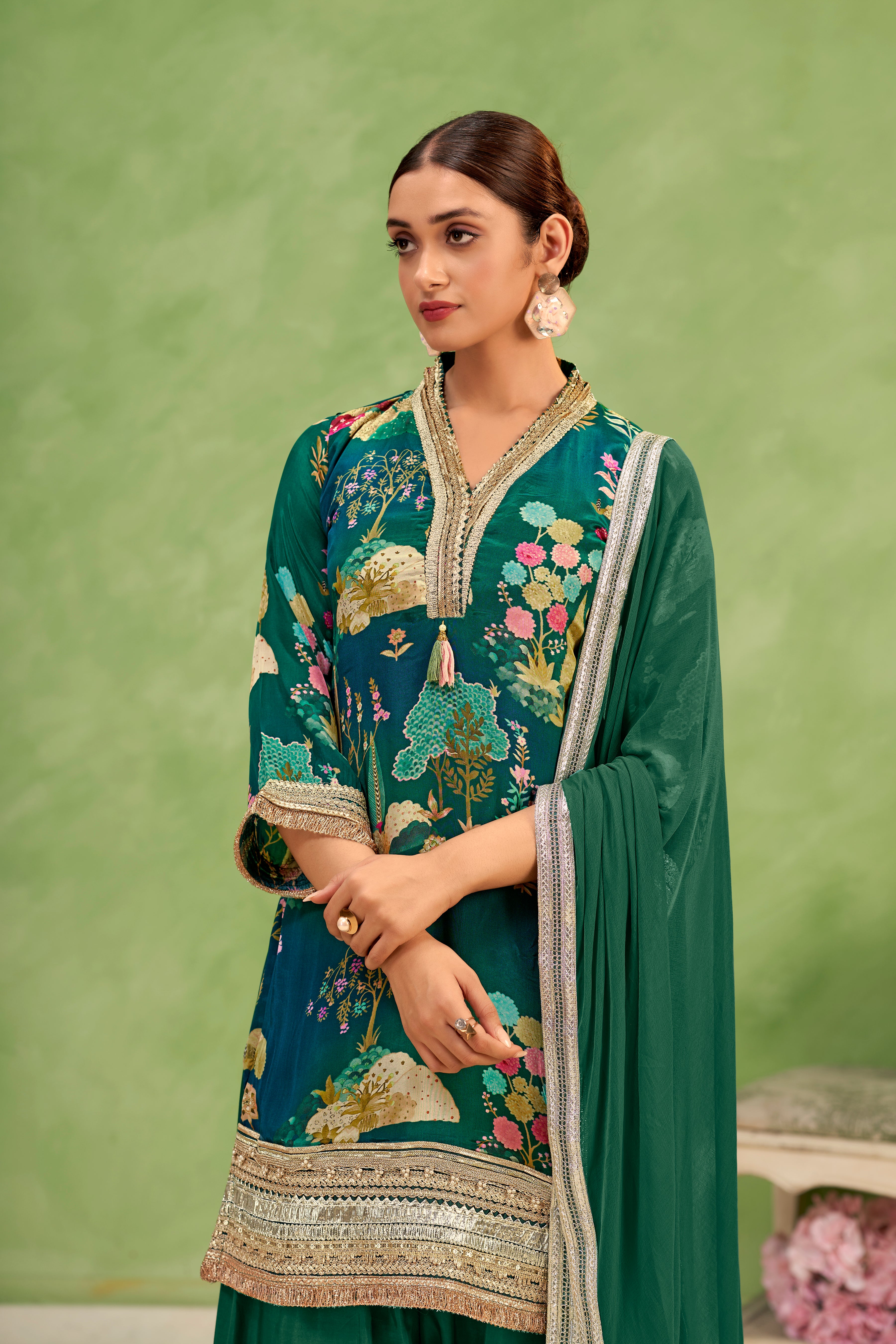 Emerald Mughal Printed Sharara Set