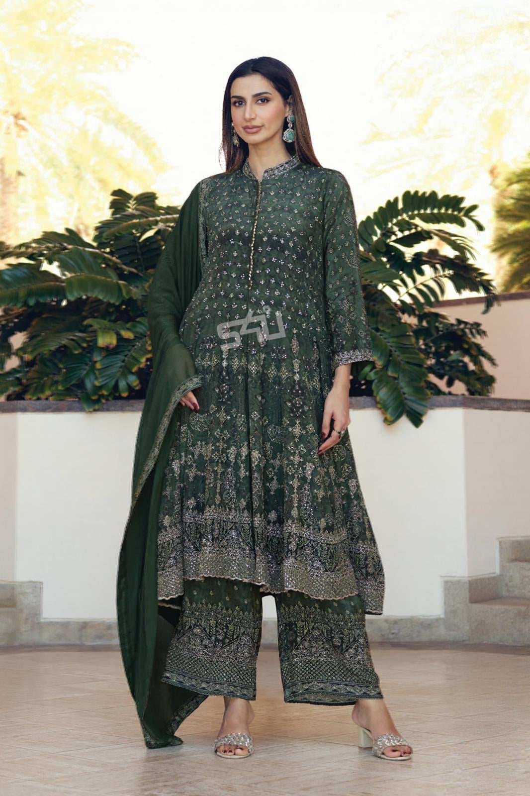 Green Embroidered Suit Set
