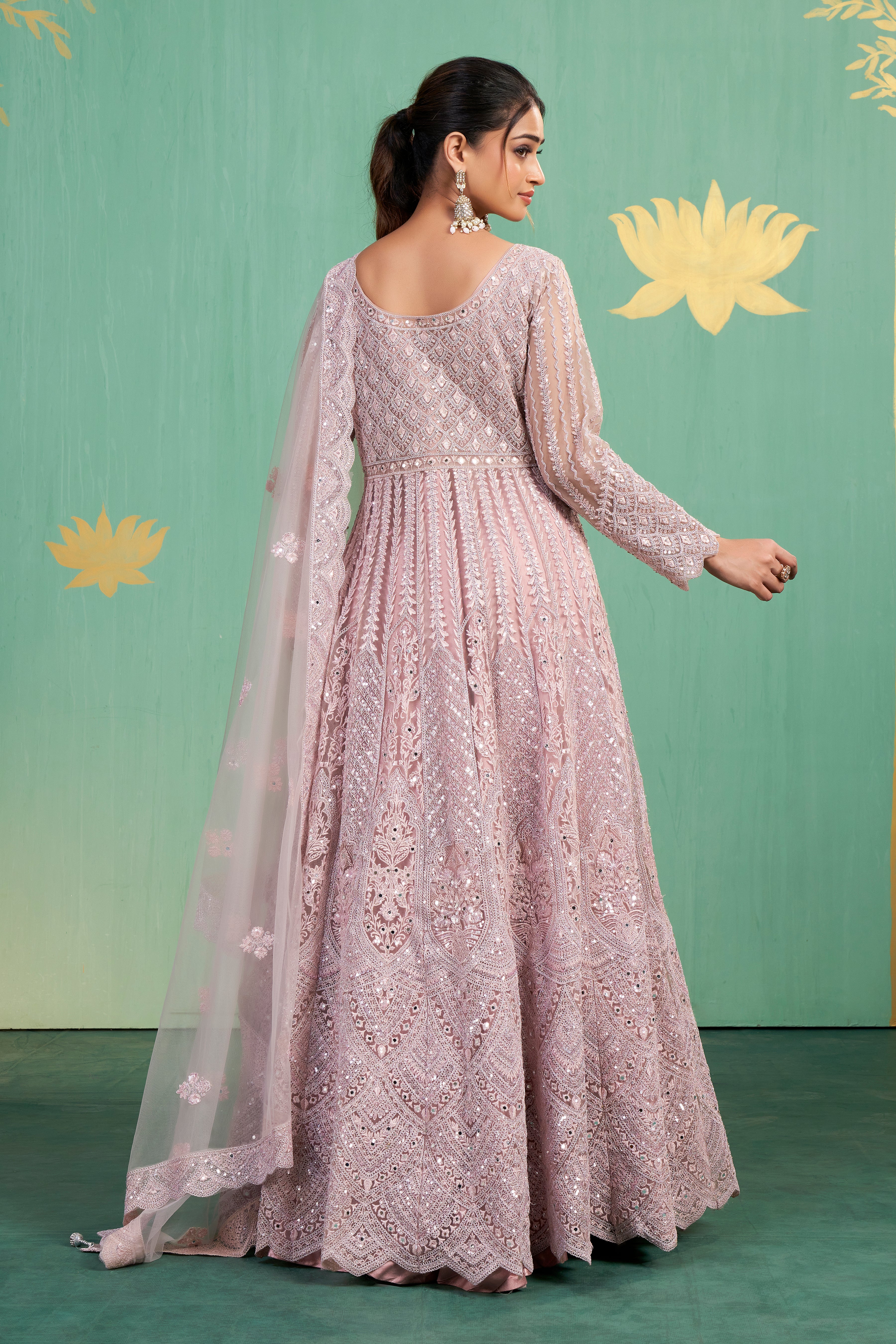 Blush Embroidered Net Anarkali Set