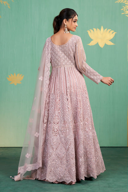 Blush Embroidered Net Anarkali Set