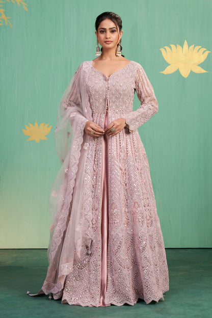 Blush Embroidered Net Anarkali Set