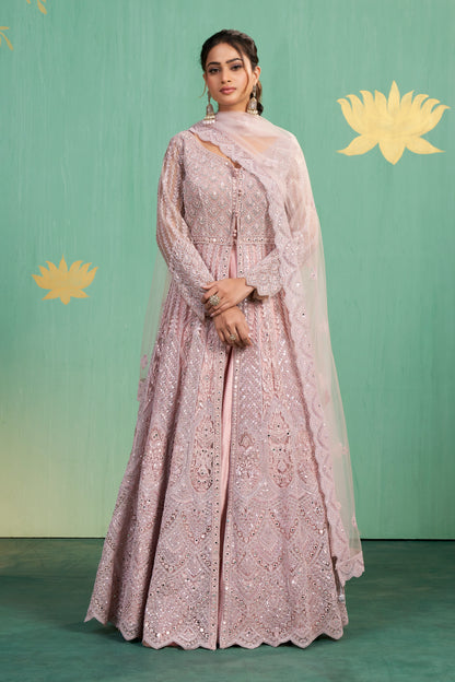 Blush Embroidered Net Anarkali Set