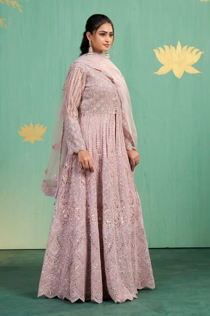 Blush Embroidered Net Anarkali Set
