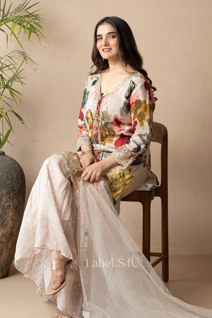 Floral Ivory Sharara Set