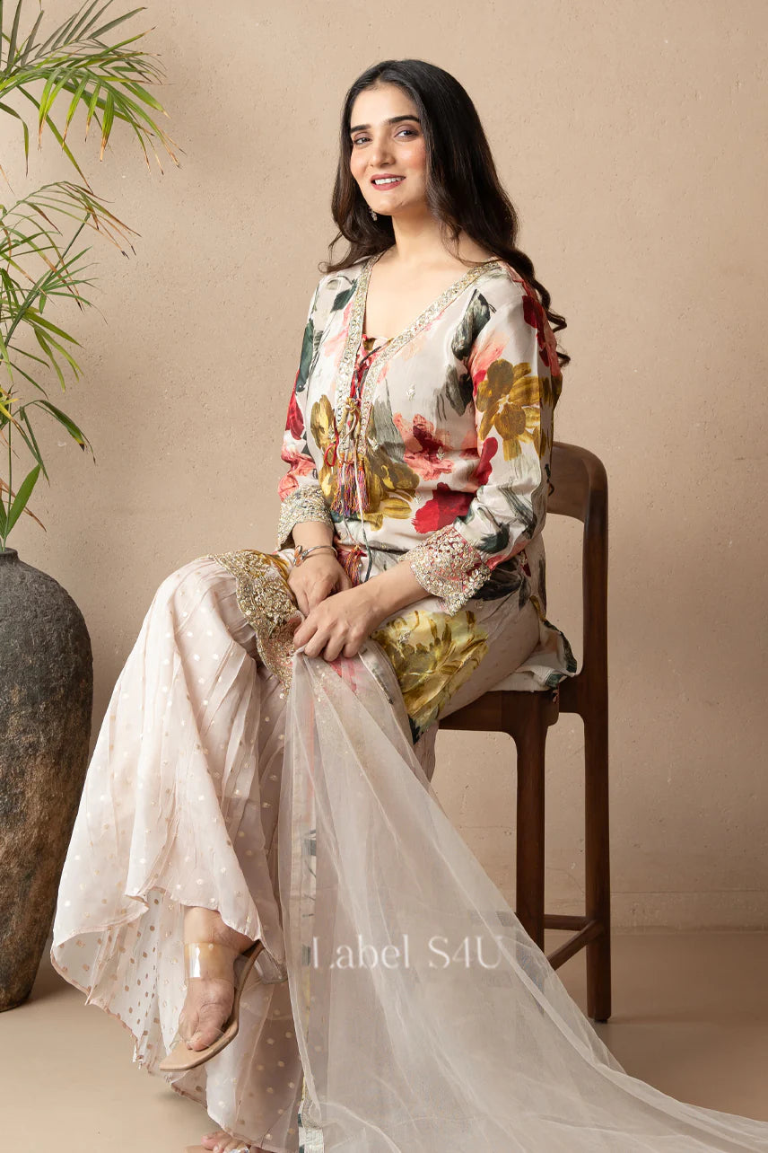 Floral Ivory Sharara Set