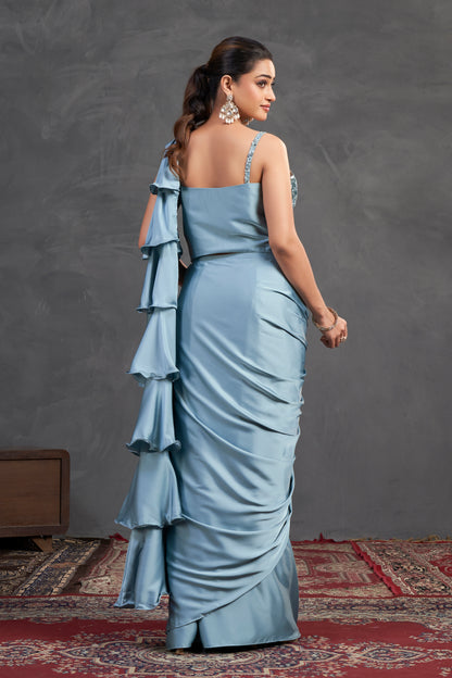 Sky Blue Ruffle Saree
