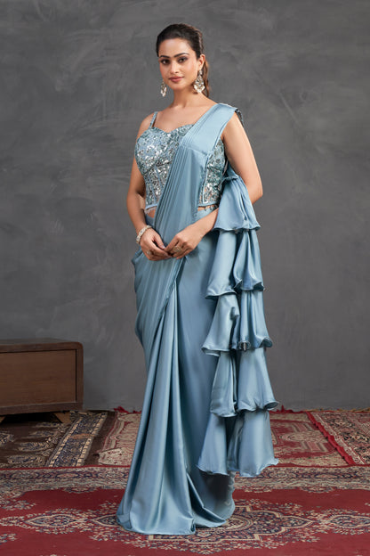 Sky Blue Ruffle Saree