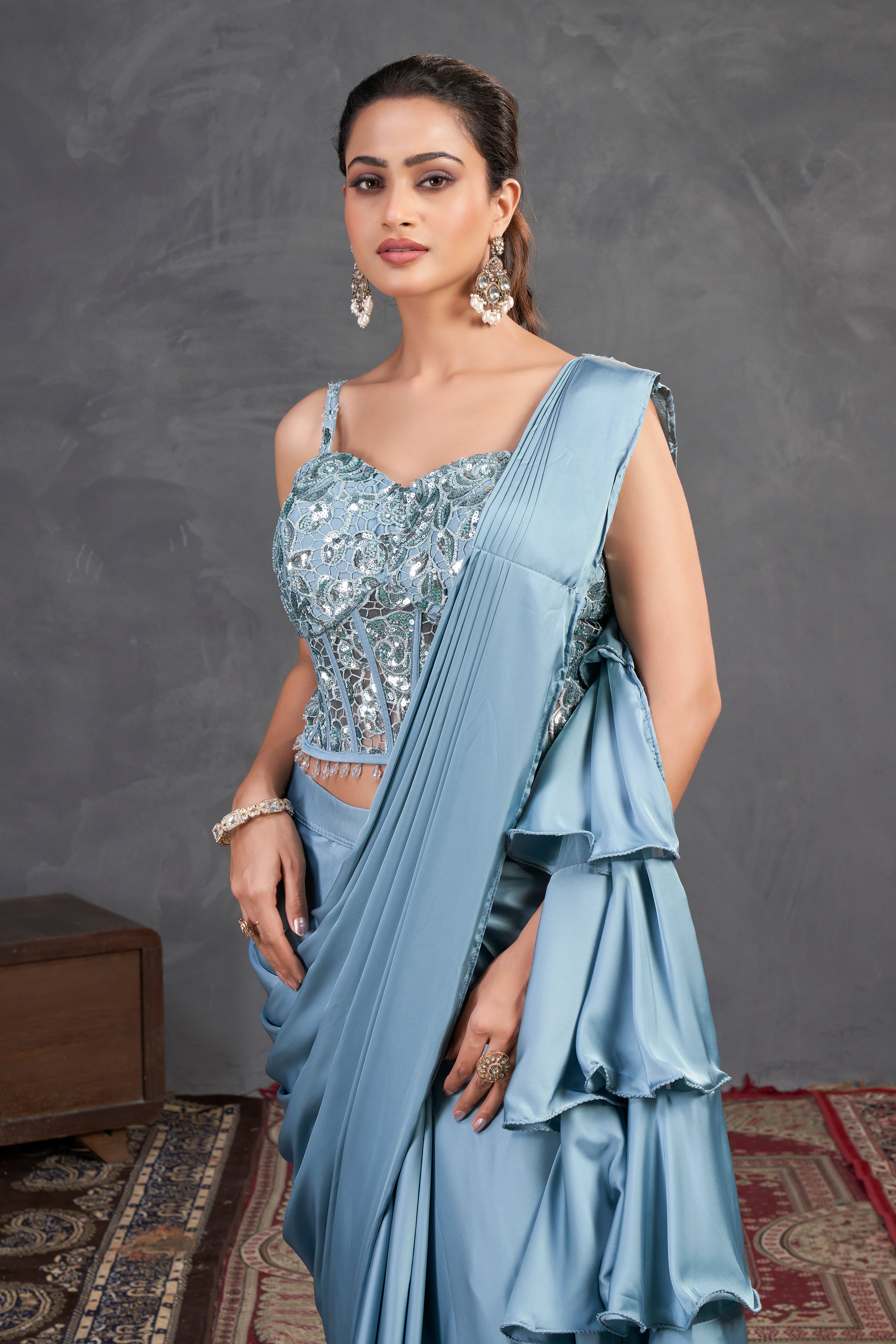 Sky Blue Ruffle Saree