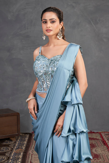 Sky Blue Ruffle Saree