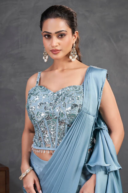Sky Blue Ruffle Saree