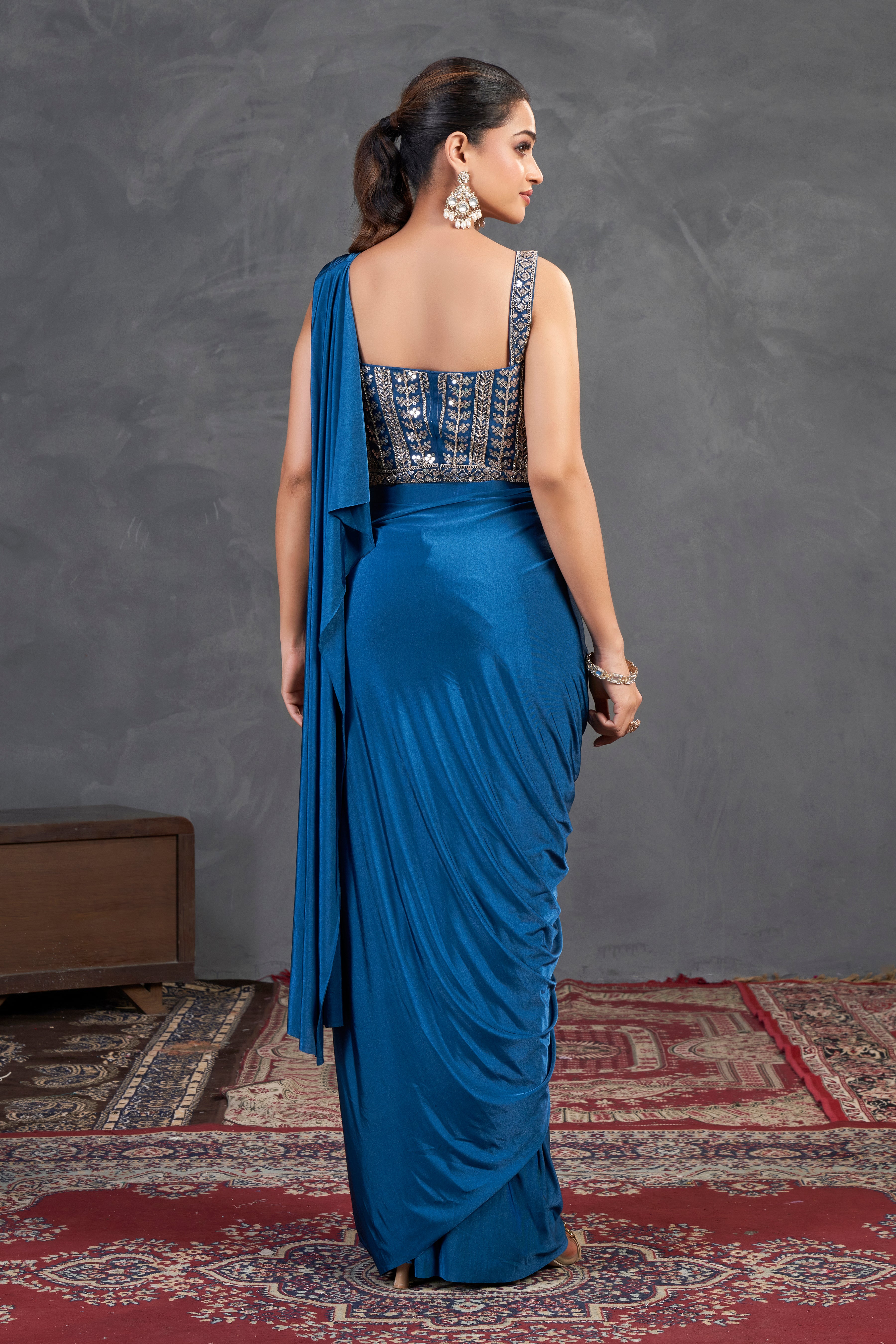 Azure Gleam Saree Set