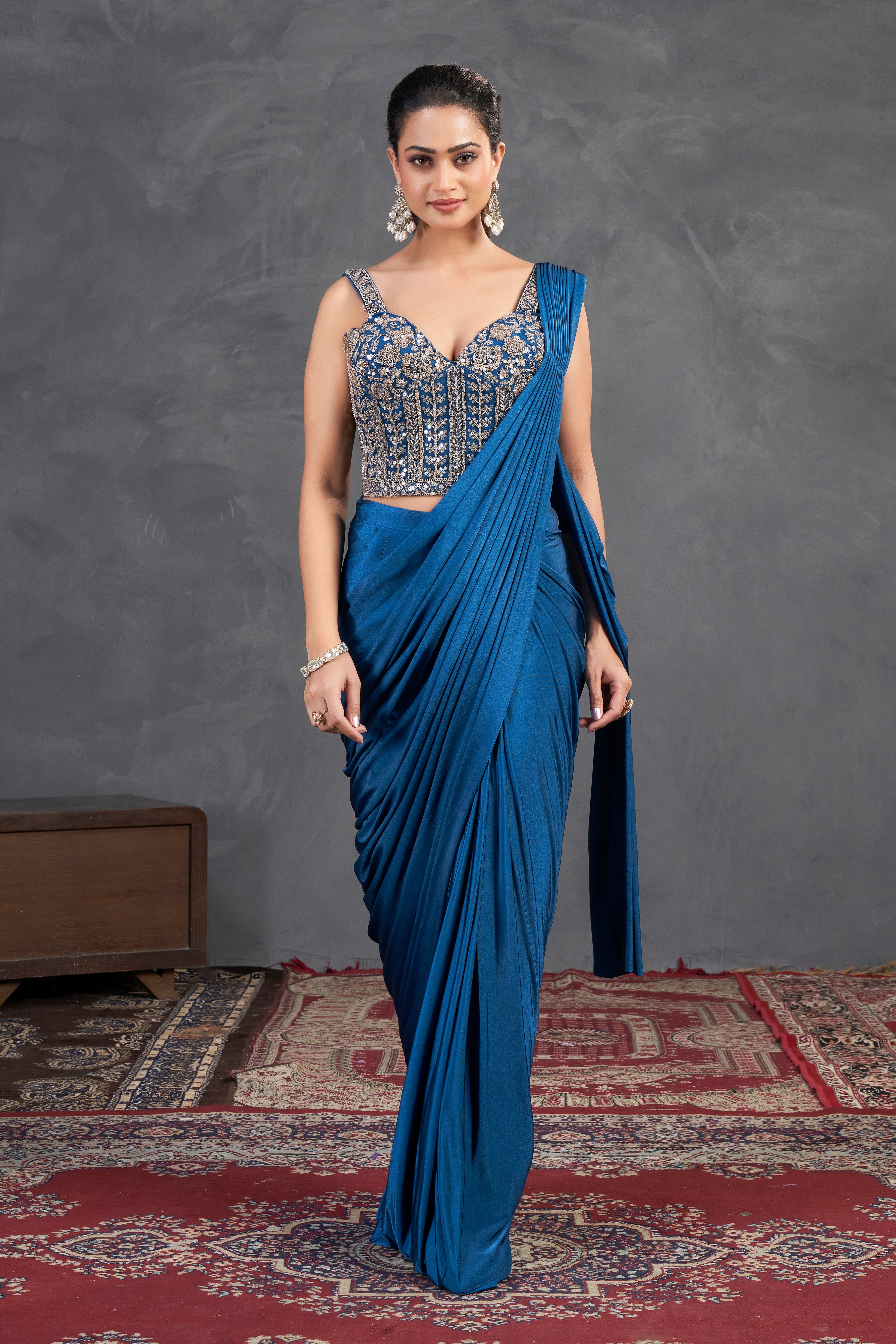 Azure Gleam Saree Set