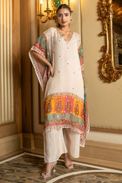 Ivory Mosaic Printed Kaftan Kurta Pant Set