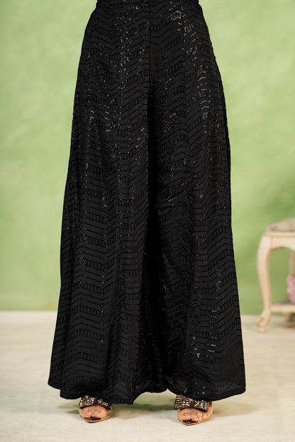 Noir Bloom Embroidered Top & Sequin Sharara Set