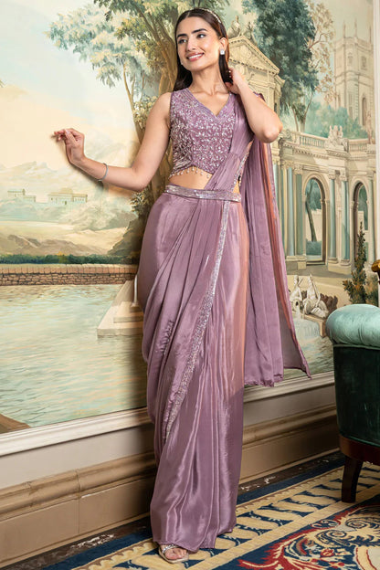Mauve Drape Saree Set