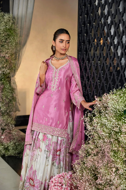 Pink Floral Sharara Set